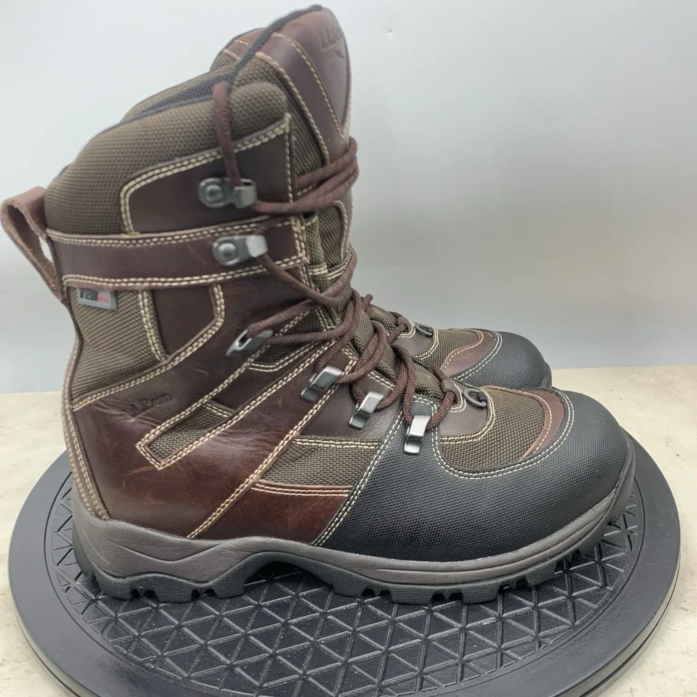 LL Bean Boots Men Size 10 Shoes Brown Black Leather Tall Winter Snow Tek 2.5‎